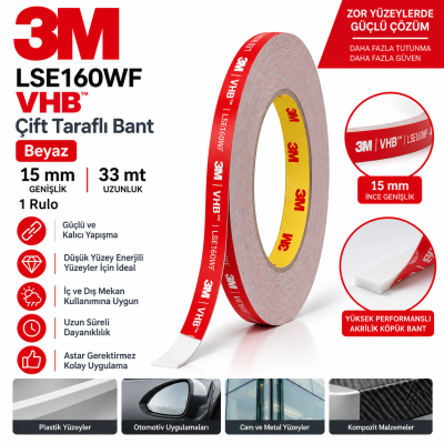 3M LSE160WF VHB Çift Taraflı Bant Beyaz 15mm*33mt