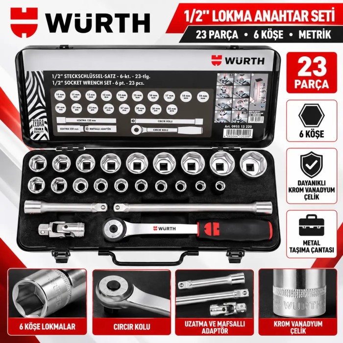 WÜRTH  LOKMA SETİ 1/2I-6KÖŞE-10-32MM-23PARÇA