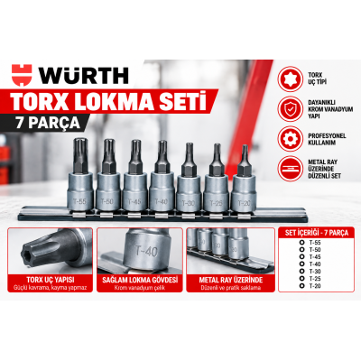 WÜRTH LOKMA 1/4 -İÇ DELİKLİ TORKS SETİ-KROM-7P