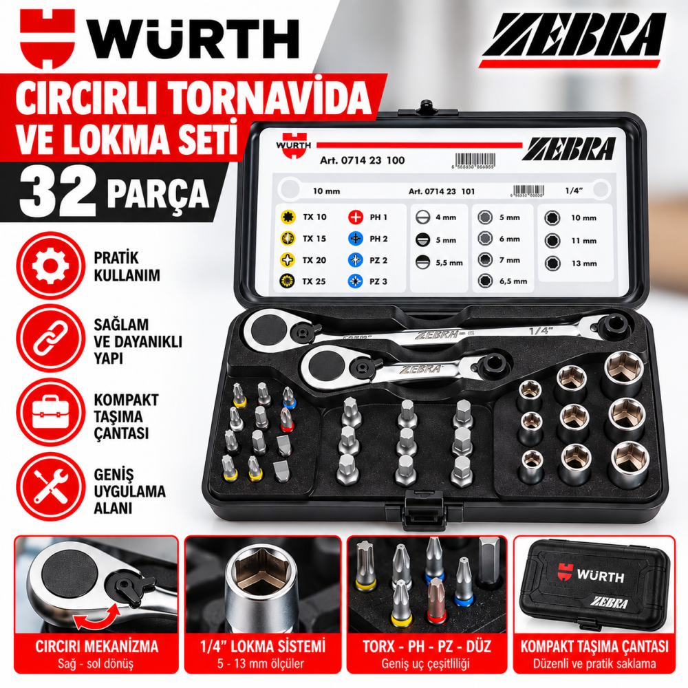 WÜRTH ÇİFT CIRCIR-LOKMA-BİTS UÇ SETİ-32PARÇA