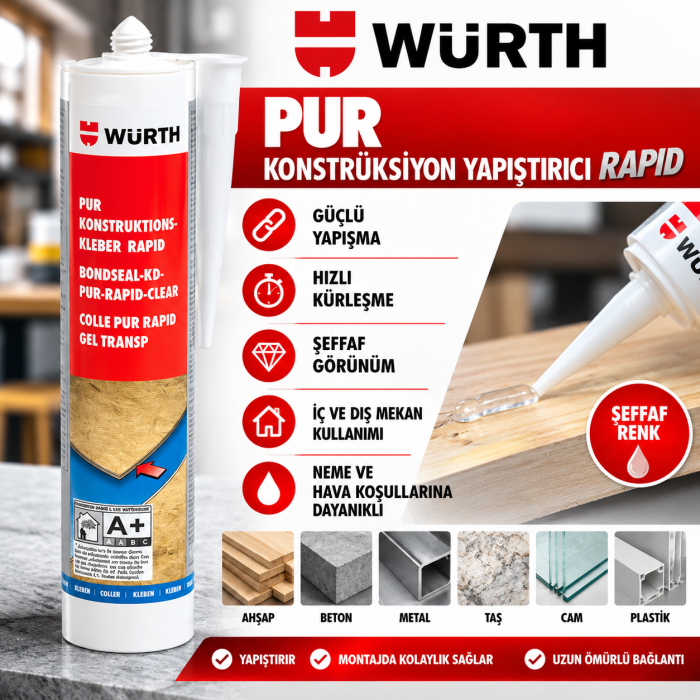 WÜRTH MONTAJ YAPIŞTIRICISI  PUR-RAPID KUVVETLİ HIZLI YAPIŞTRCI.310ML