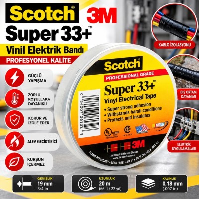 3M SCOTCH 33+ PVC Elektrik İzole Bant 19mm*20mt