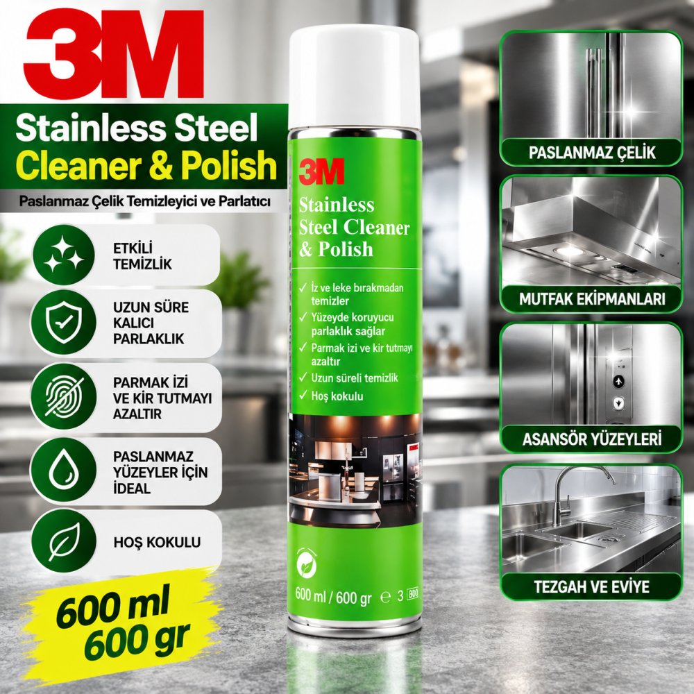 3M Paslanmaz Çelik Temizleyici ve Cila 600ml