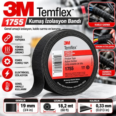 3M Temflex 1755 Pamuk İzole Bant 19mm*18mt