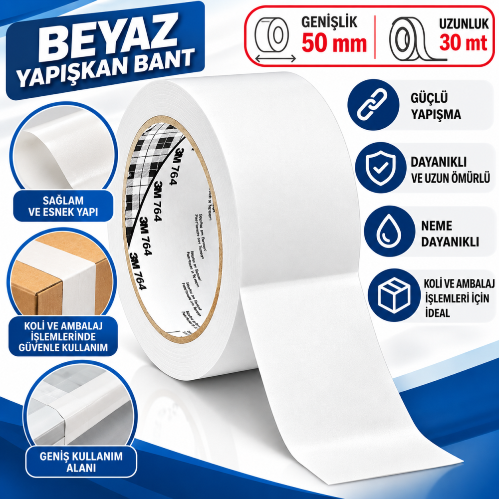 3M 764i Yer İşaretleme Bandı Beyaz 50mm*33mt