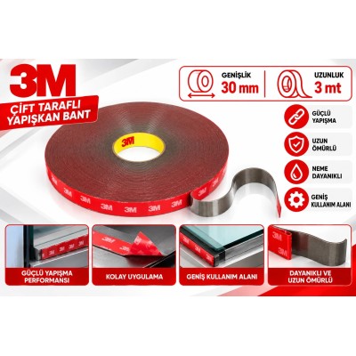 3M GPH 110GF VHB Çift Taraflı Akrilik Bant Gri 30mm*3mt