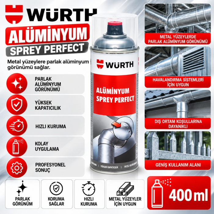 WÜRTH ALÜMNYM-GÜMÜŞ SPREY PERFEKT PARLAK 400ML