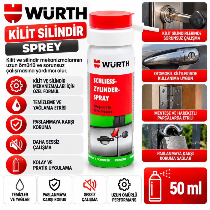 WÜRTH KİLİT YAĞLAMA SPREYİ 50ML