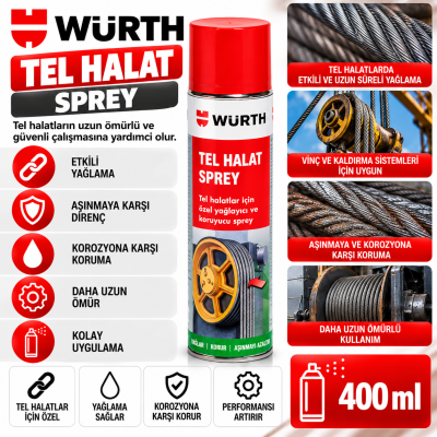 WÜRTH TEL HALAT SPREYİ ÇELİK HALAT YAĞ. VE KORUMA SPREYİ 500ML
