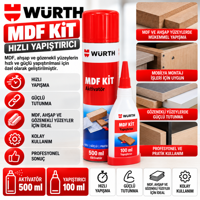WÜRTH MDF KİT 2 KOMP.HIZLI YAPIŞTRCI-100-500ML