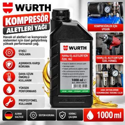 WÜRTH HAVALI ALETLER İÇİN ÖZEL YAĞLAYICI 1LT