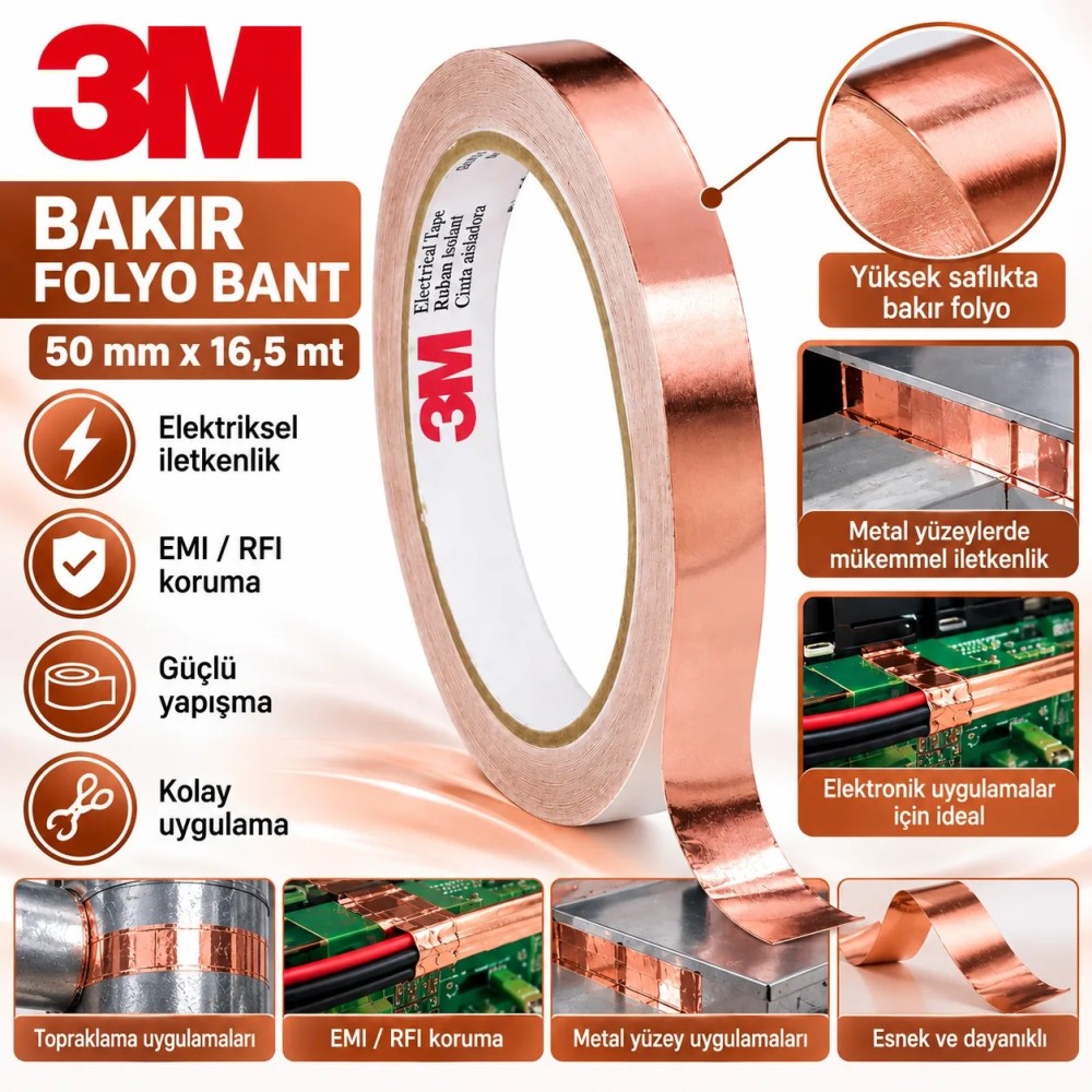 3M SCOTCH1181 BAKIR İLETKEN BANT 50mm*16.5mt