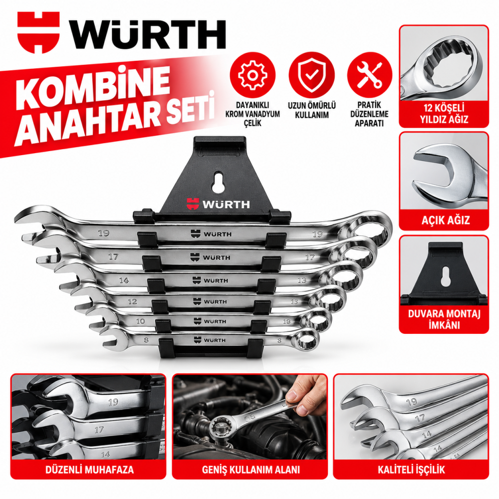 Würth Kombine cırcır anahtar ürün gamı çift taraflı