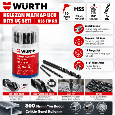 Würth Helezon matkap ucu bits uç seti HSS tip RN