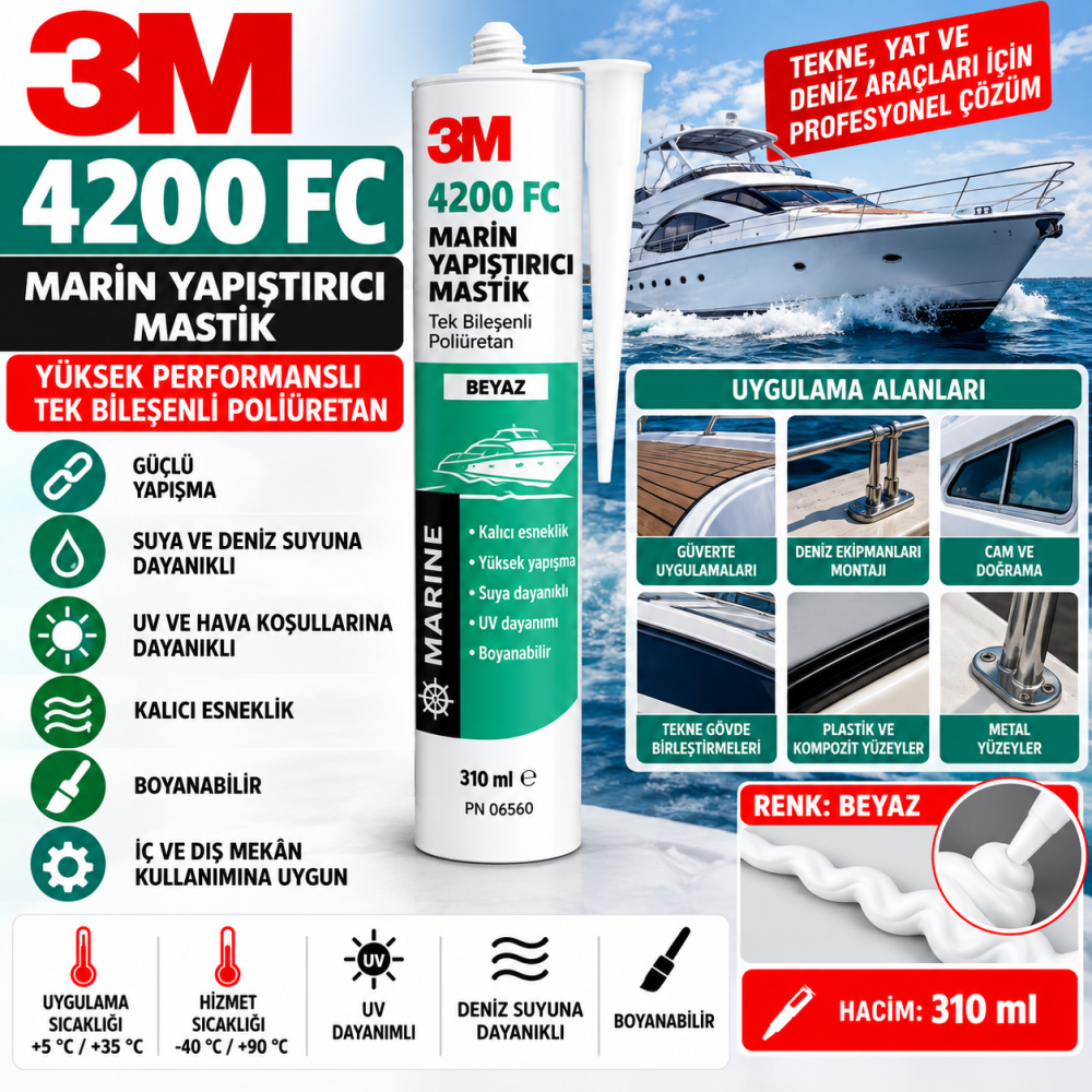 3M 4200FC Marin Yapıştırıcı Mastik Beyaz - 310 ml