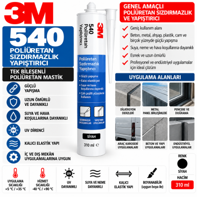 3M 540 Poliüretan Sızdırmazlık Yapıştırıcı - Siyah - 310 Ml