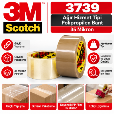 3M Scotch 3739 Ağır Hizmet Tipi Polipropilen Bant 35 Mikron