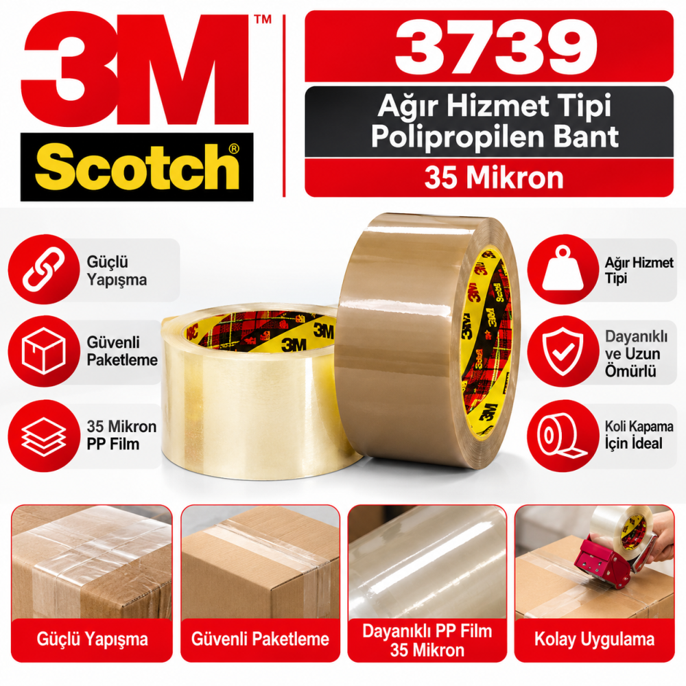 3M Scotch 3739 Ağır Hizmet Tipi Polipropilen Bant 35 Mikron