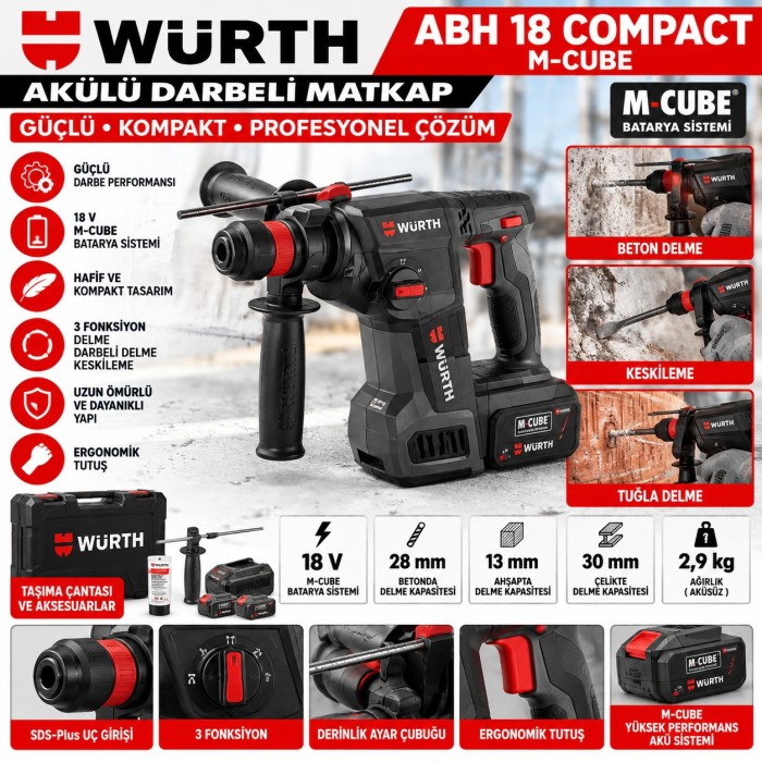 Würth Akülü darbeli matkap ABH 18 COMPACT M-CUBE
