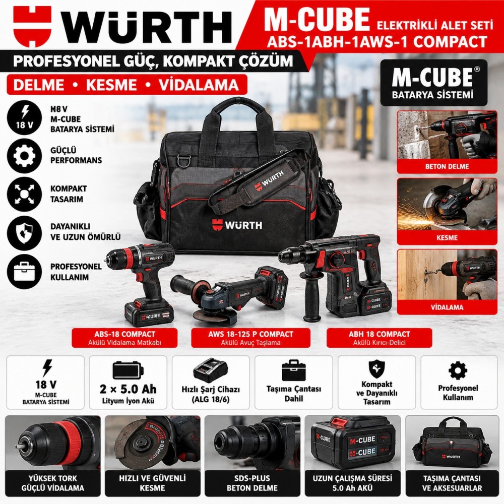 WÜRTH M-CUBE elektrikli alet seti ABS-1ABH-1AWS-1 COMPACT