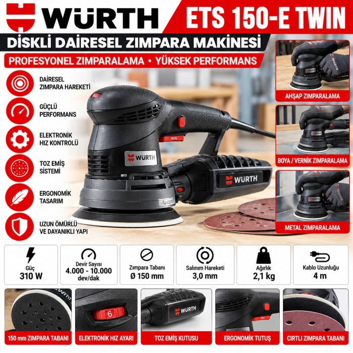 Würth Diskli dairesel zımpara makinesi ETS 150-E twin