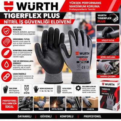 Würth Tigerflex Plus nitril iş güvenliği eldiveni