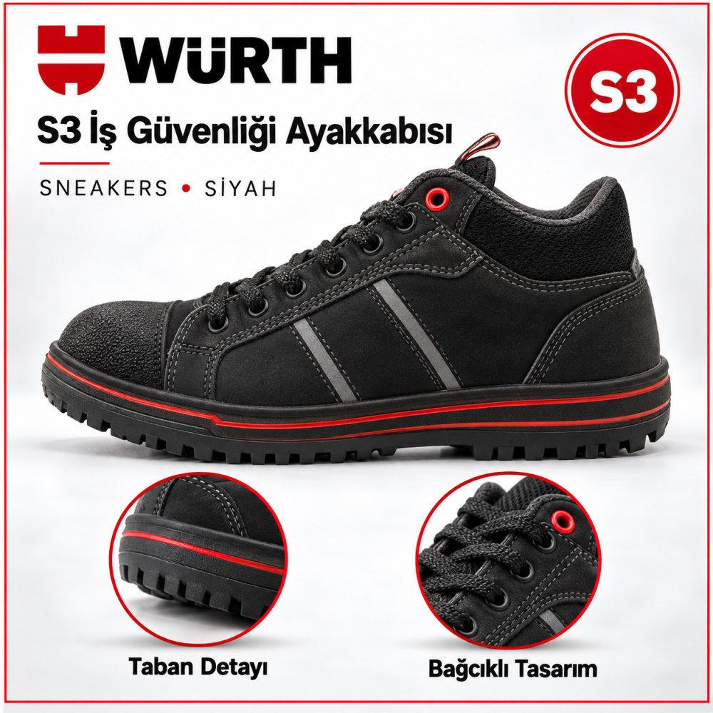 Würth S3 İŞ GÜVENLİĞİ AYAKKABISI SNEAKERS SİYAH