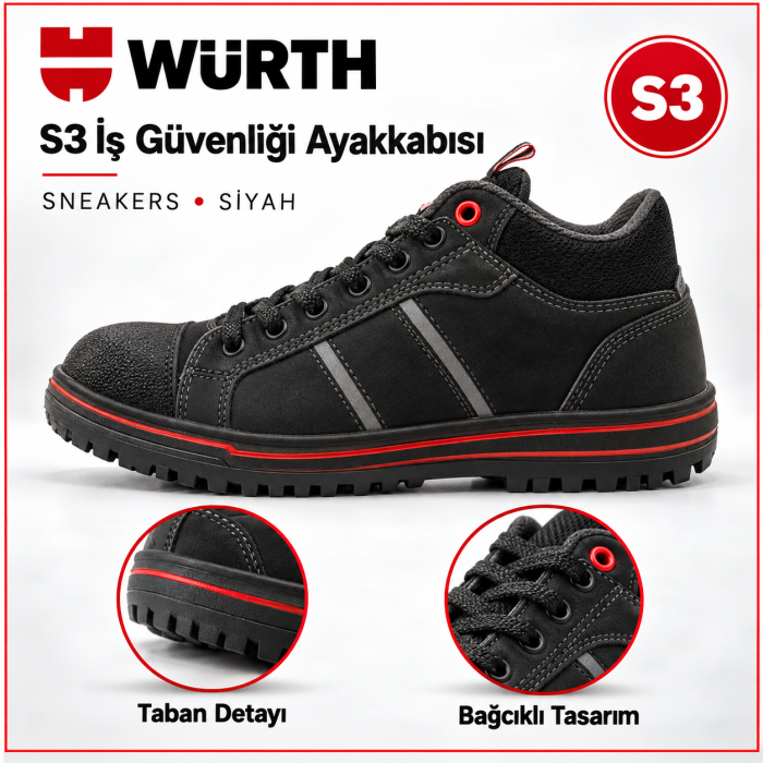Würth S3 İŞ GÜVENLİĞİ AYAKKABISI SNEAKERS SİYAH