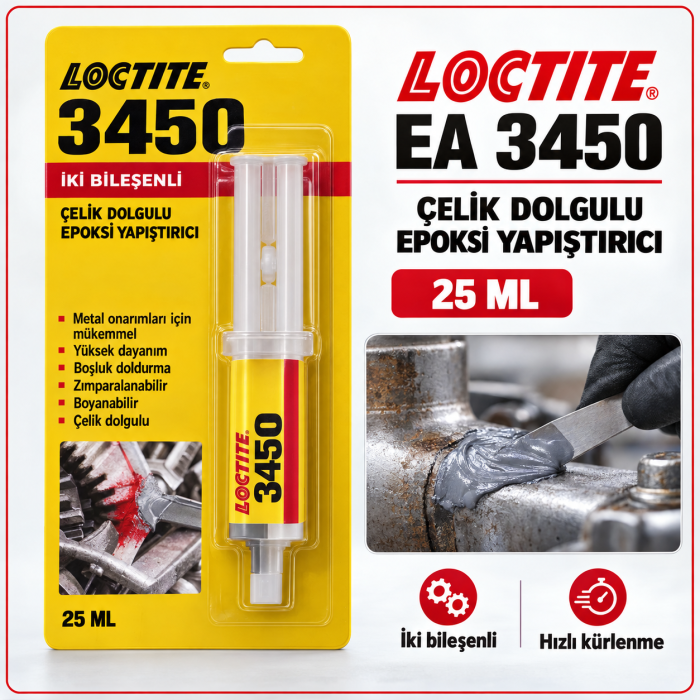 LOCTITE EA 3450 Çelik Dolgulu İki Bileşenli Hızlı Kuruyan Yapıştırıcı 25 Ml