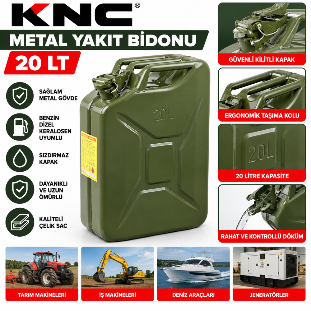 KNC Metal Yakıt Bidonu Yeşil 20Lt