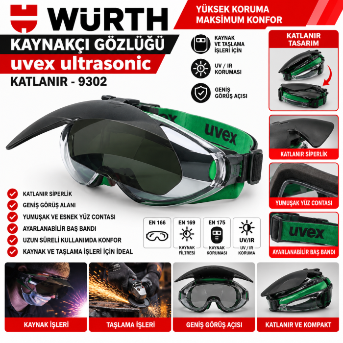 Würth Kaynakçı gözlüğü uvex ultrasonic katlanır 9302