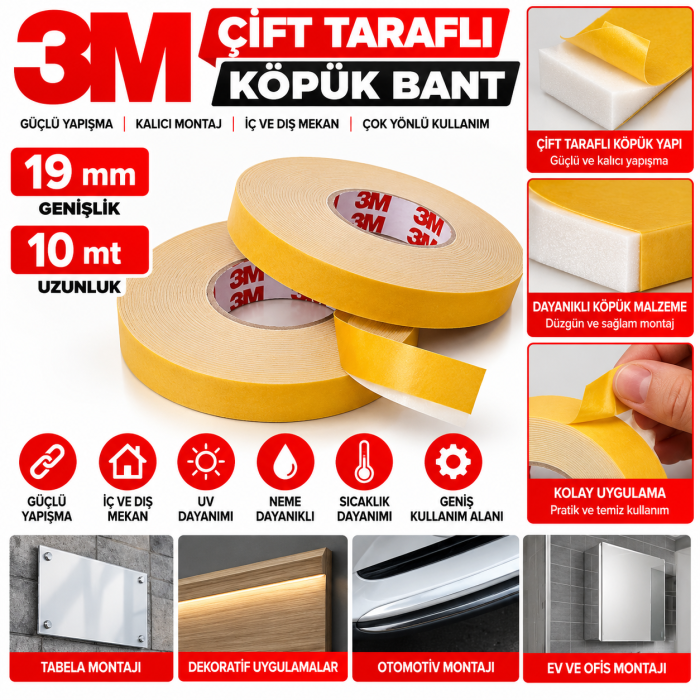 3m 19X10 mt Çift Taraflı Köpük Bant