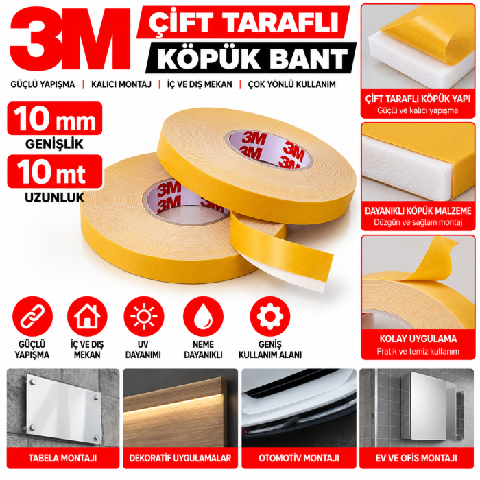 3m 10X10 MT Çift Taraflı Köpük Bant