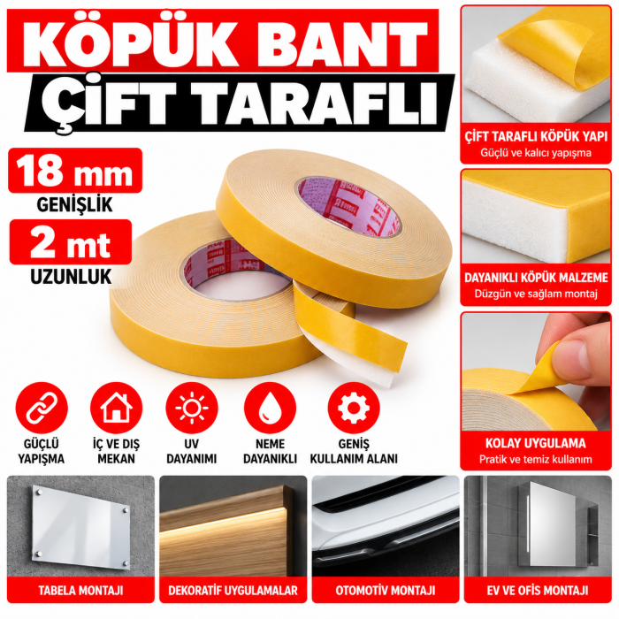 Köpük Bant 18mmx2mt Çift Taraflı