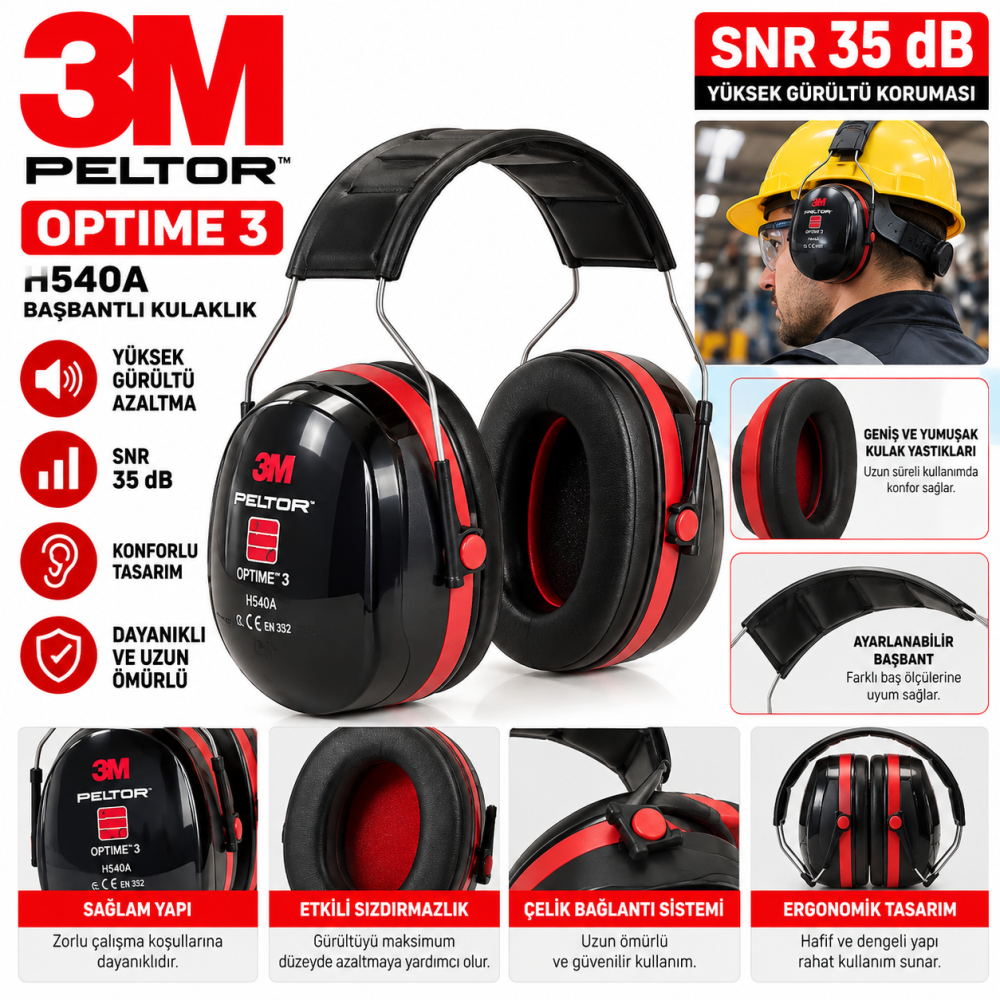 3M H540A Peltor Optime 3 Başbantlı Kulaklık 35 dB