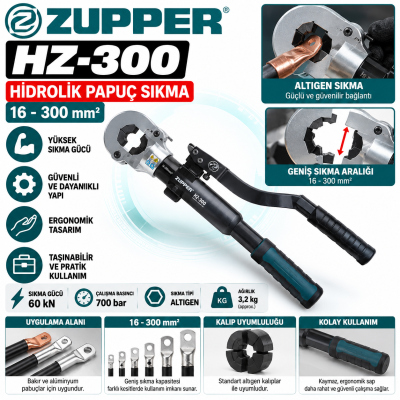 HZ-300 HİDROLİK SKP PAPUÇ SIKMA 16-300M2 ZUPPER