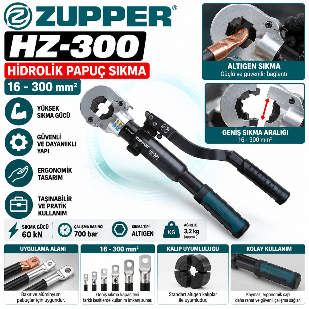 HZ-300 HİDROLİK SKP PAPUÇ SIKMA 16-300M2 ZUPPER