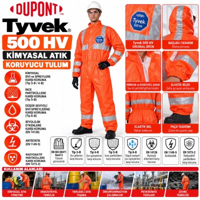 Dupont Tyvek 500 Hv Kimyasal Atık Koruyucu Tulum