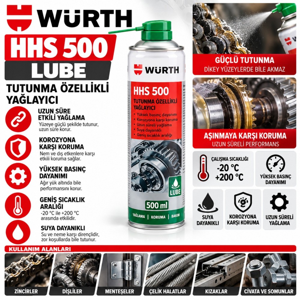 Würth Tutunma özellikli yağlayıcı HHS 500 Lube