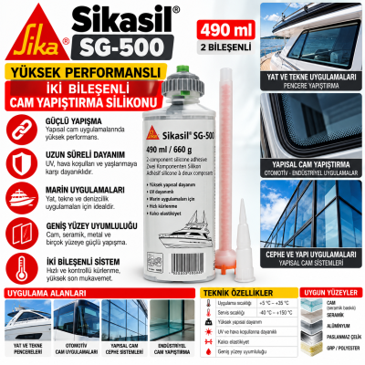 Sikasil SG-500 Yüksek Performanslı İki Bileşenli Cam Yapıştırma Silikonu 490 ml 1 Koli8 adet