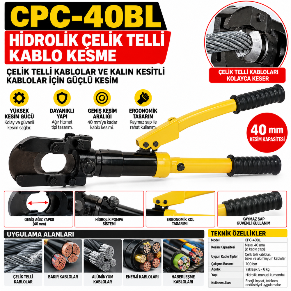 CPC-40BL HİDROLİK ÇELİK TELLİ KABLO KESME