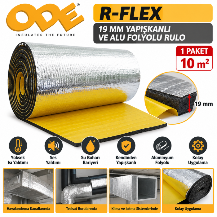 ODE R-FLEX 19 MM YAPIŞKANLI VE ALU FOLYOLU RULO 1 PAKET 10 m2