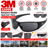 3m 1100E Siyah Lens Füme Çızılme ve Buğu Önleyıcı Gözlük