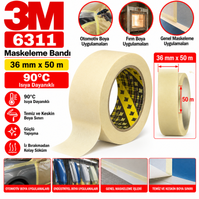 3m 6311 Maskeleme Bandı 36MMX50M 90c Isıya Dayanıklı
