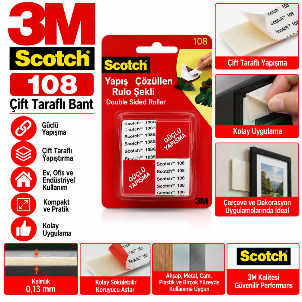 3M Scotch 108 Çift Taraflı Bant