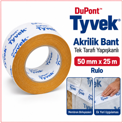 DuPont Tyvek Akrilik Bant Tek Tarafı Yapışkanlı 50 mm x 25 m rulo