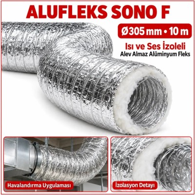 ALUFLEKS SONO F Q305  10 M ISI VE SES İZOLELİ ALEV ALMAZ ALÜMİNYUM FLEKS KANAL