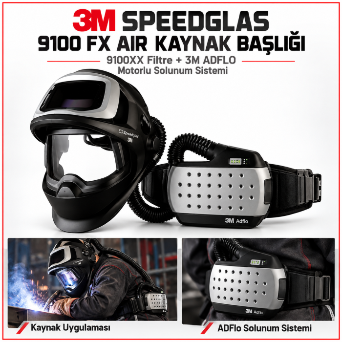 3M SPEEDGLAS KAYNAK BAŞLIĞI 9100 FX AİR 9100XX FİLTRE VE 3M ADFLO MOTORLU SOLUNUM SİSTEMİ