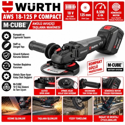 Würth AWS 18-125 P COMPACT M-CUBE akülü avuçiçi taşlama makinesi