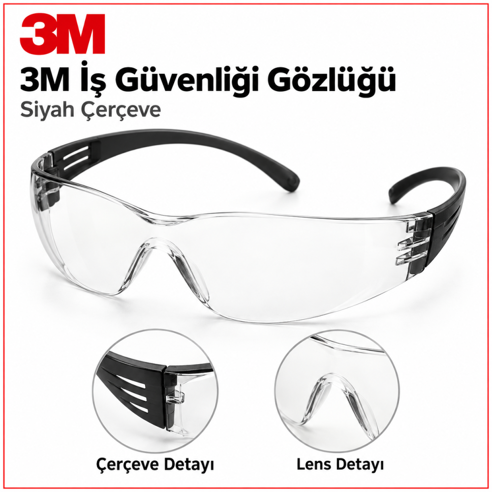 3M İş Güvenliği Gözlükleri Siyah çerçeve
